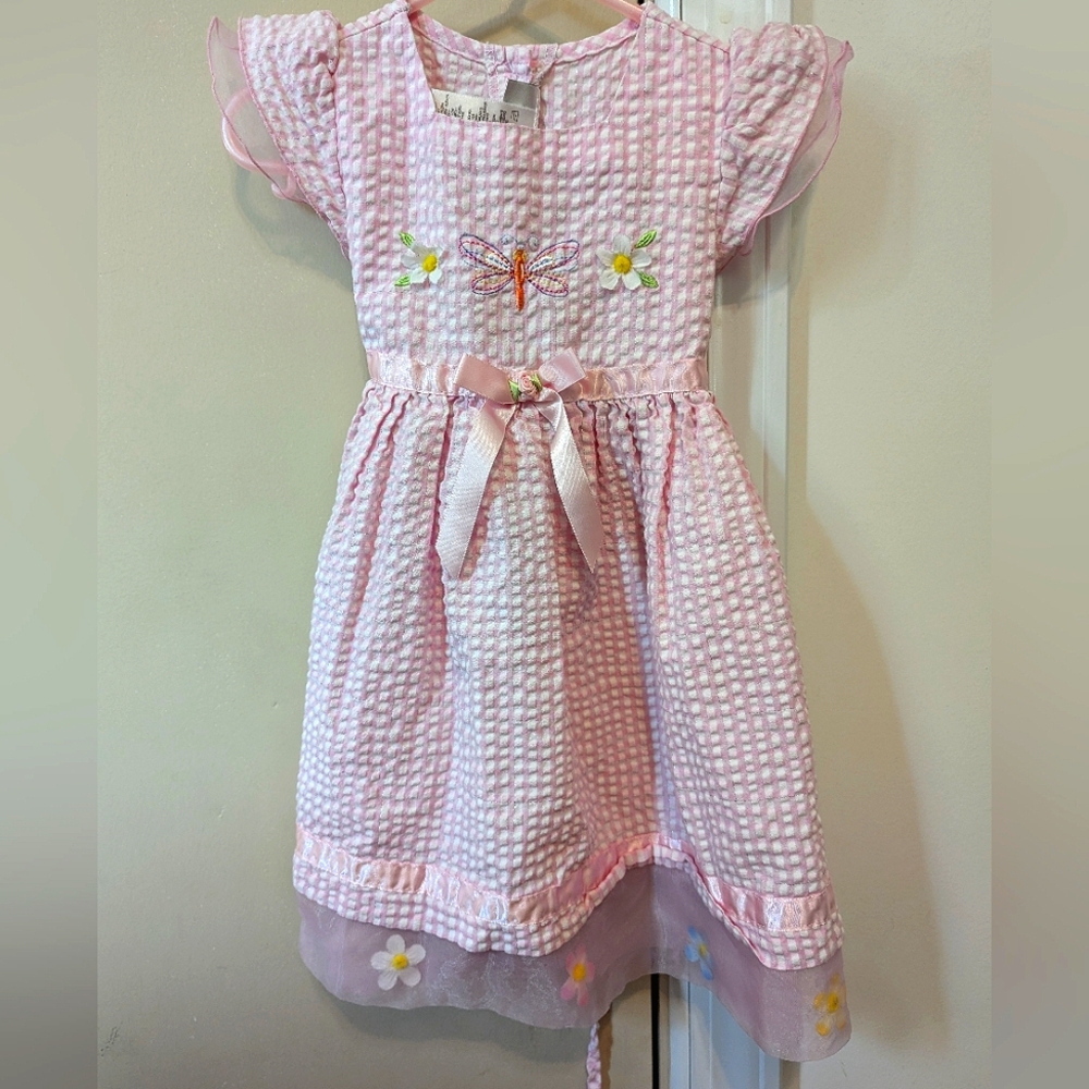 Youngland Vintage Pink Plaid Flower Children's Dress Size 4/4t